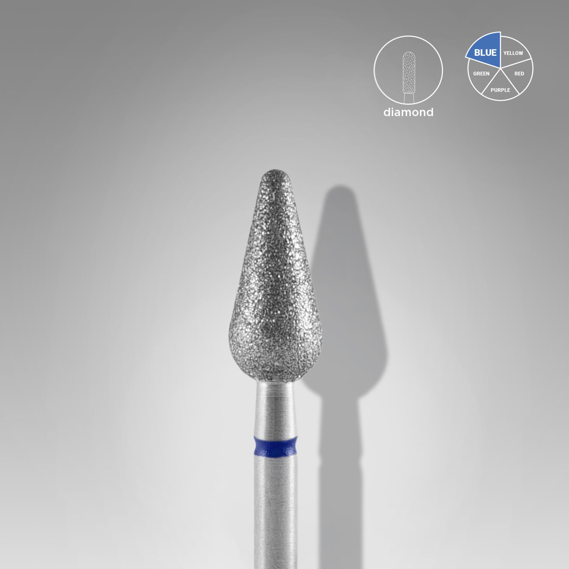 FA101B050/12 Elmas Yuvarlanmış Armut Freze, Mavi, Çap 5 mm, Çalışma Kısmı 12 mm