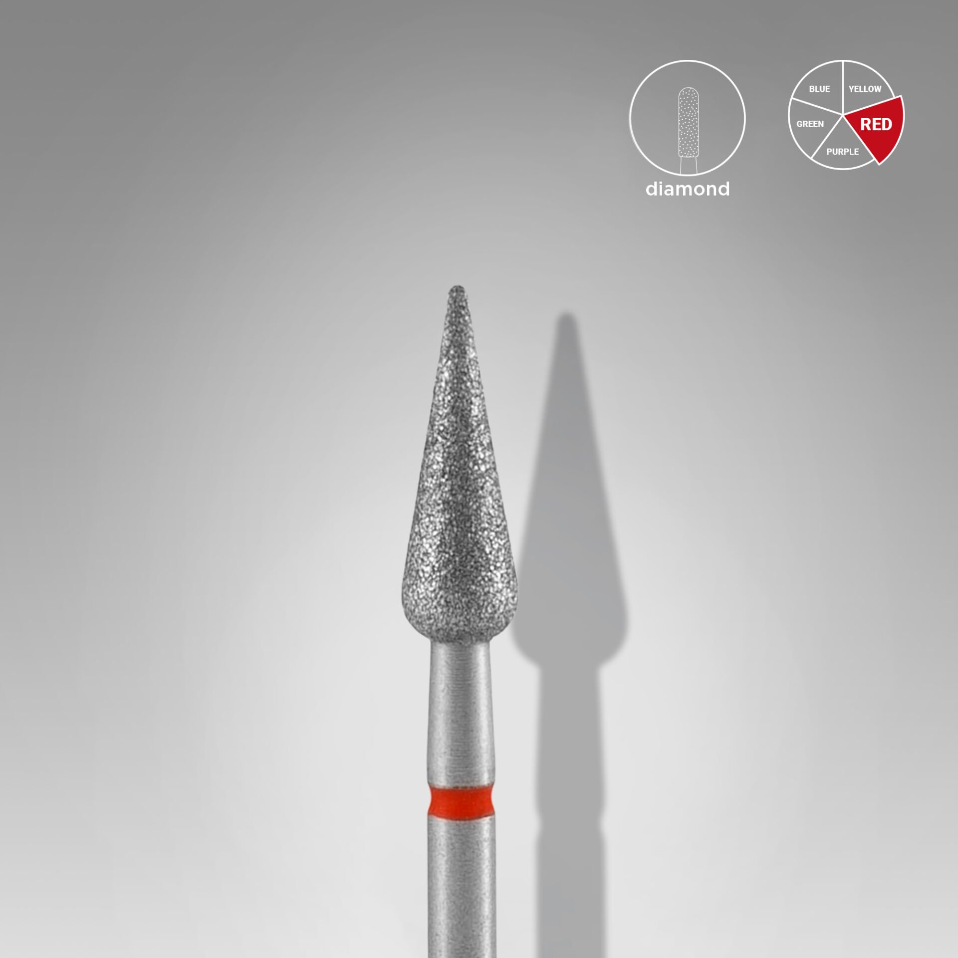 FA100R040/12 Elmas Sivri Armut Freze, Kırmızı, Çap 4 mm, Çalışma Kısmı 12 mm