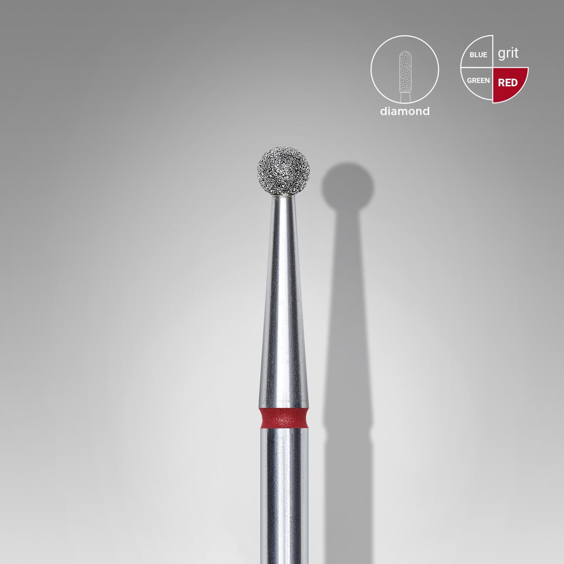 FA01R025 Elmas Küre Freze, Kırmızı, Çap 2,5 mm