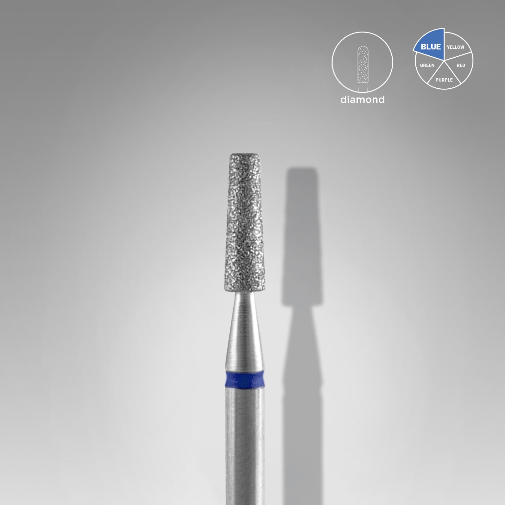FA70B025/8 Elmas Kesik Koni Freze, Mavi, Çap 2,5 mm, Çalışma Kısmı 8 mm