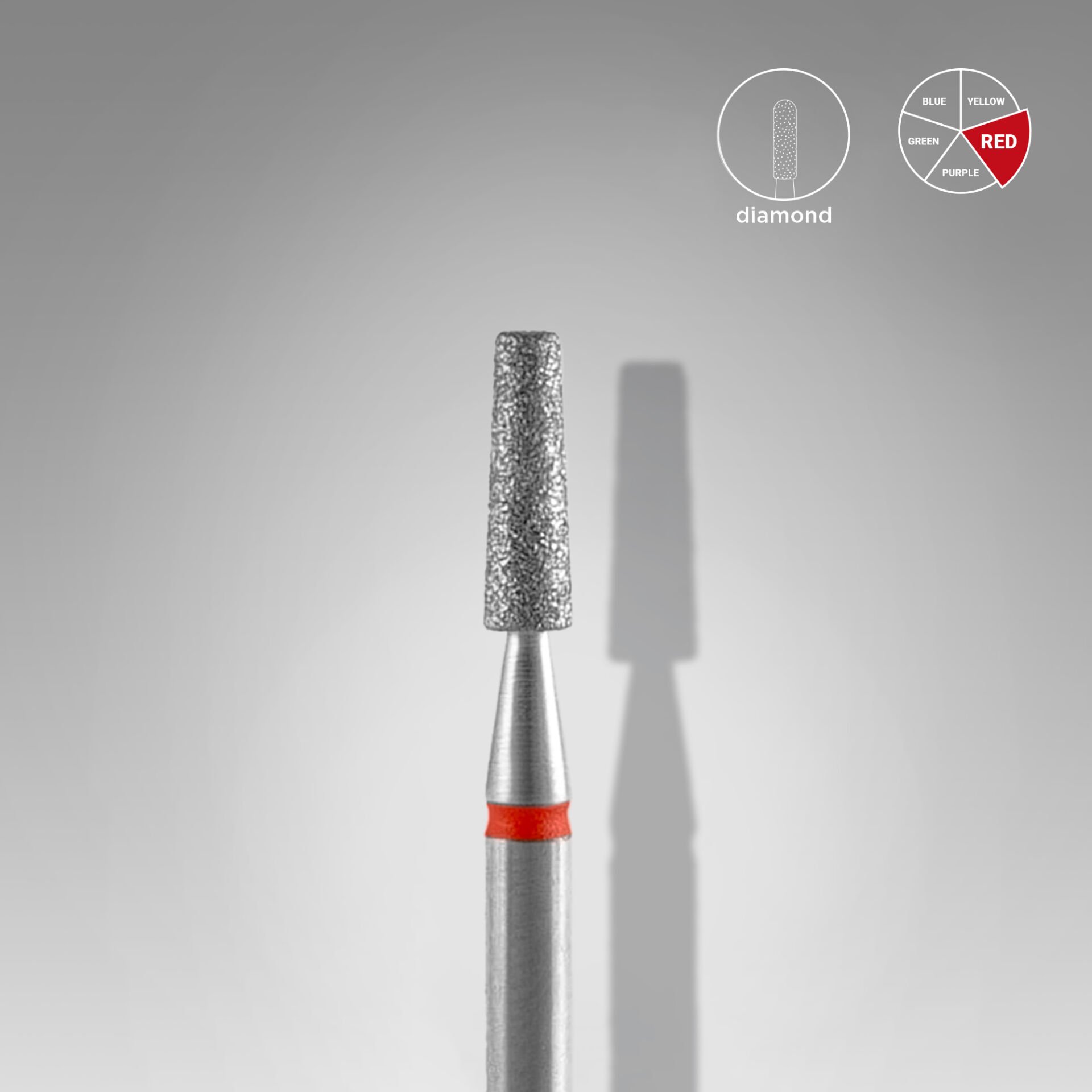 FA70R025/8 Elmas Kesik Koni Freze, Kırmızı, Çap 2,5 mm, Çalışma Kısmı 8 mm