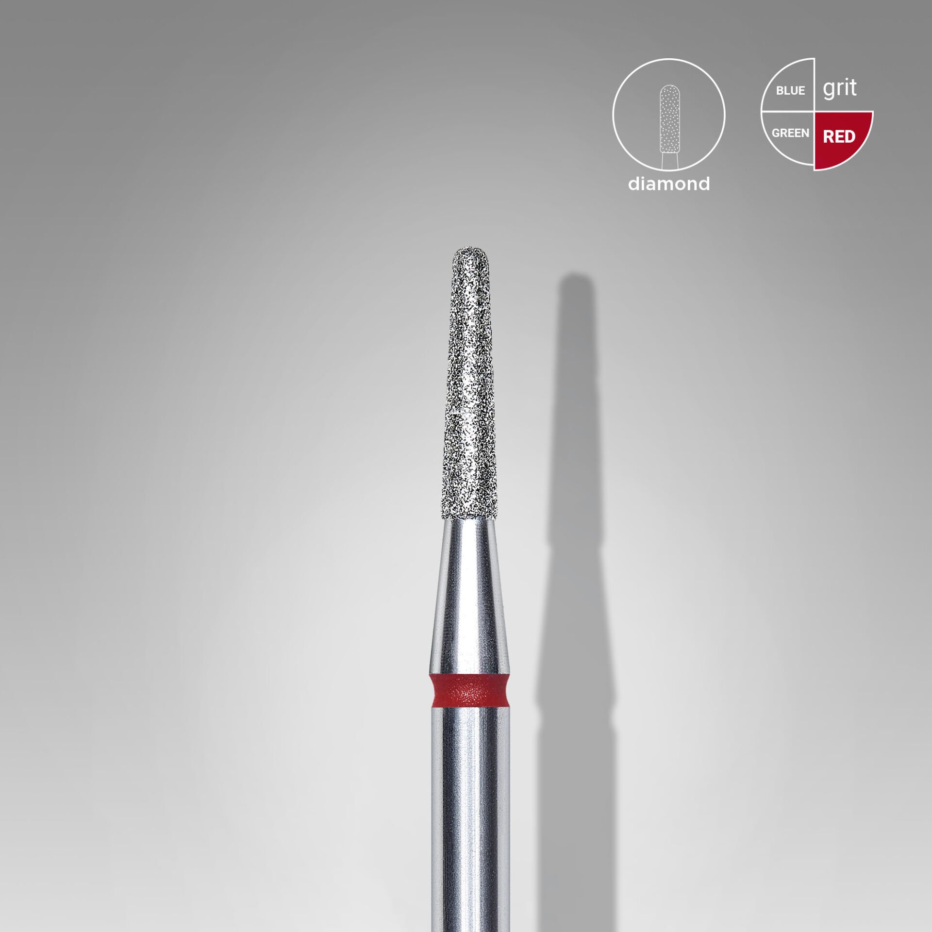 FA70R018/8 Elmas Kesik Koni Freze, Kırmızı, Çap 1,8 mm, Çalışma Kısmı 8 mm