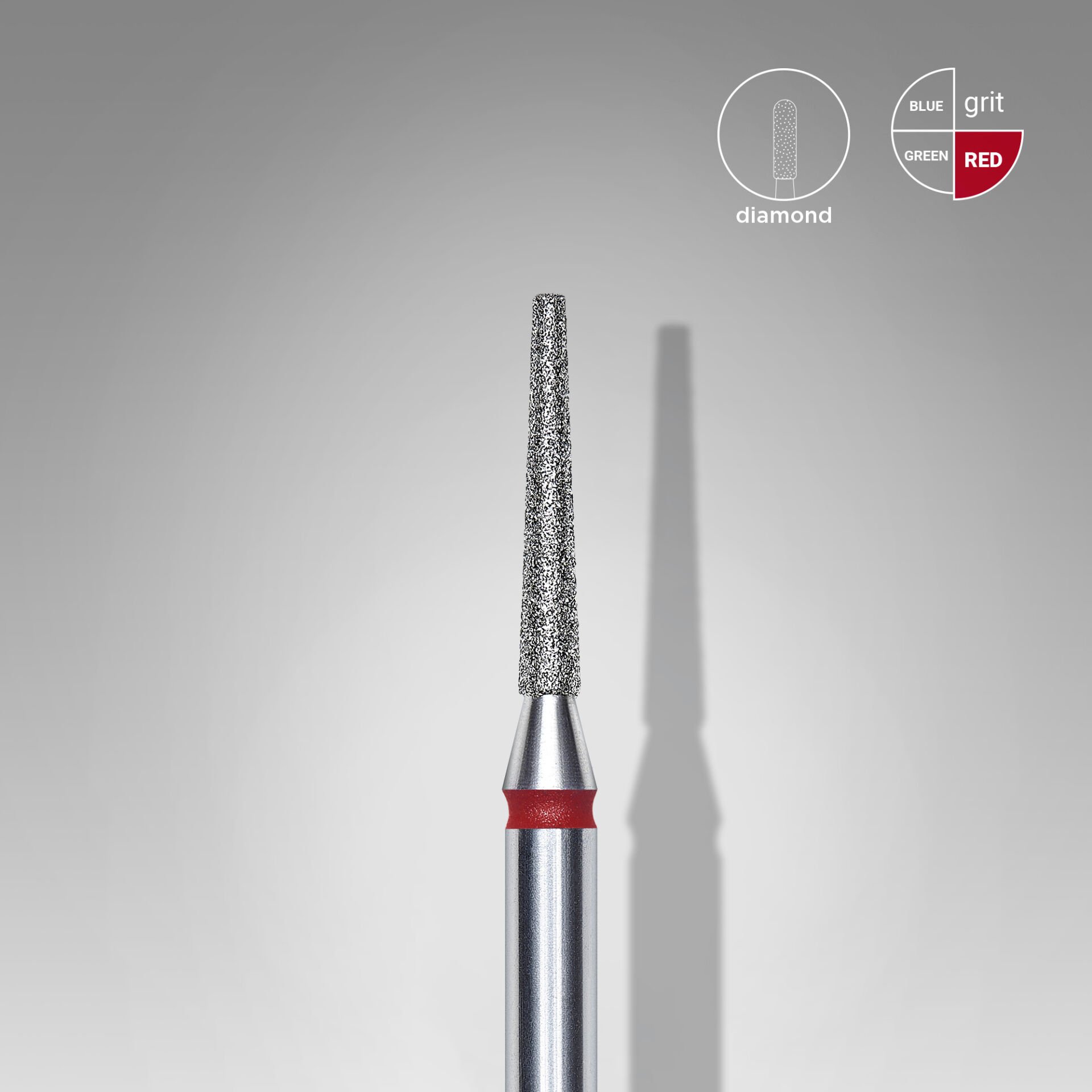 FA70R016/10 Elmas Kesik Koni Freze, Kırmızı, Çap 1,6 mm, Çalışma Kısmı 10 mm