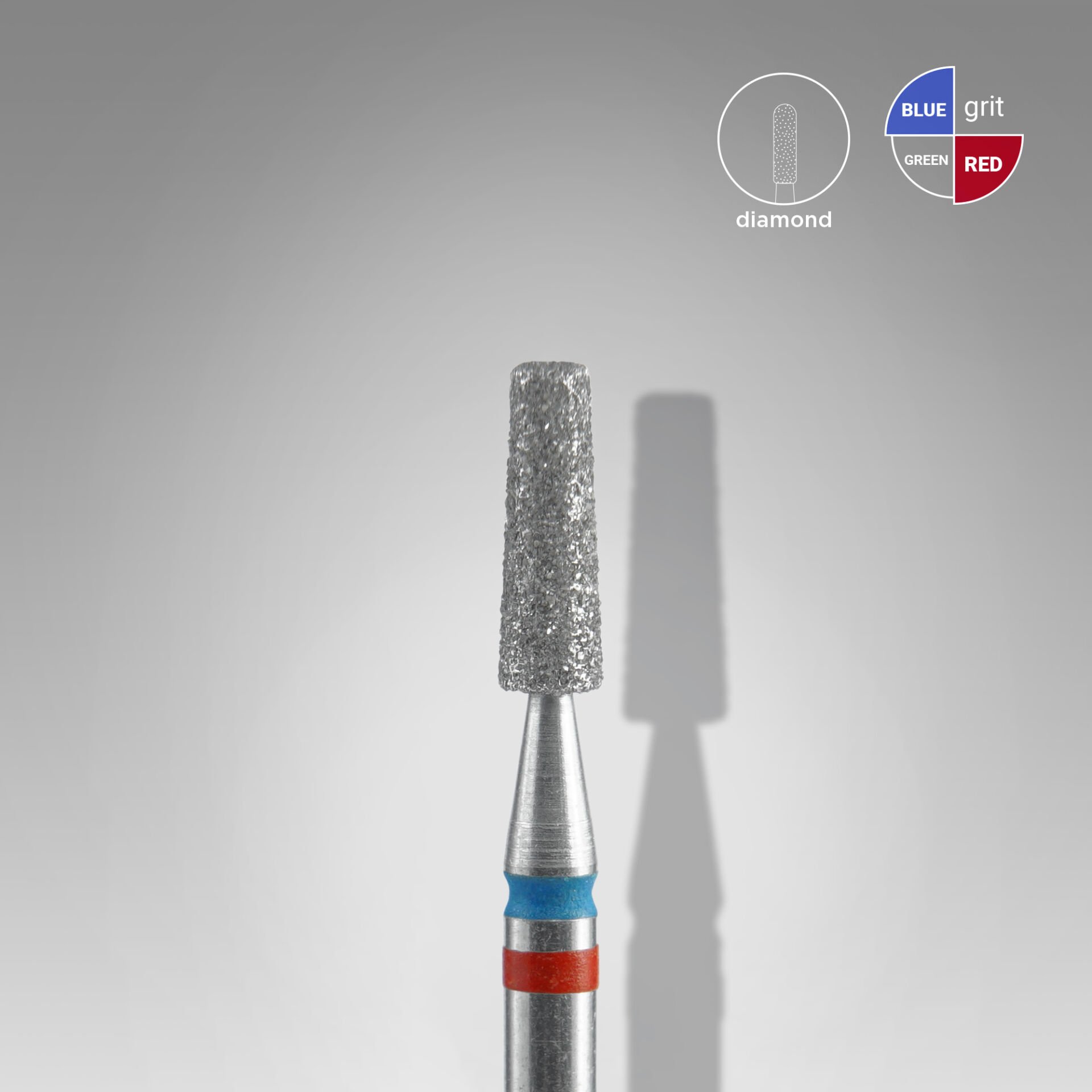 FA70RB025/8 Elmas Kesik Koni Freze EXPERT DUO, Kırmızı-mavi, Çap 2,5 mm, Çalışma Kısmı 8 mm