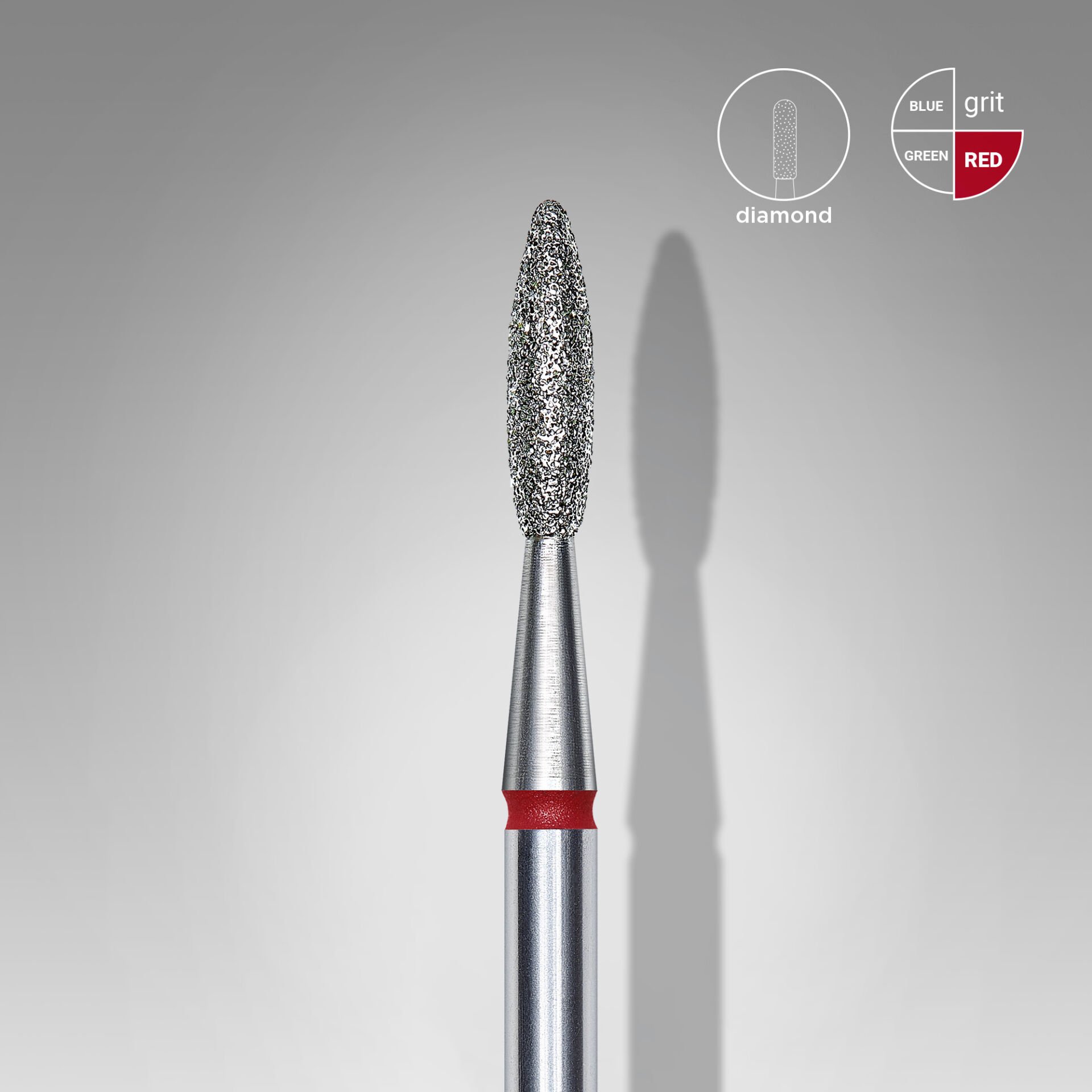 FA10R021/8 Elmas Alev Freze, Kırmızı, Çap 2,1 mm, Çalışma Kısmı 8 mm