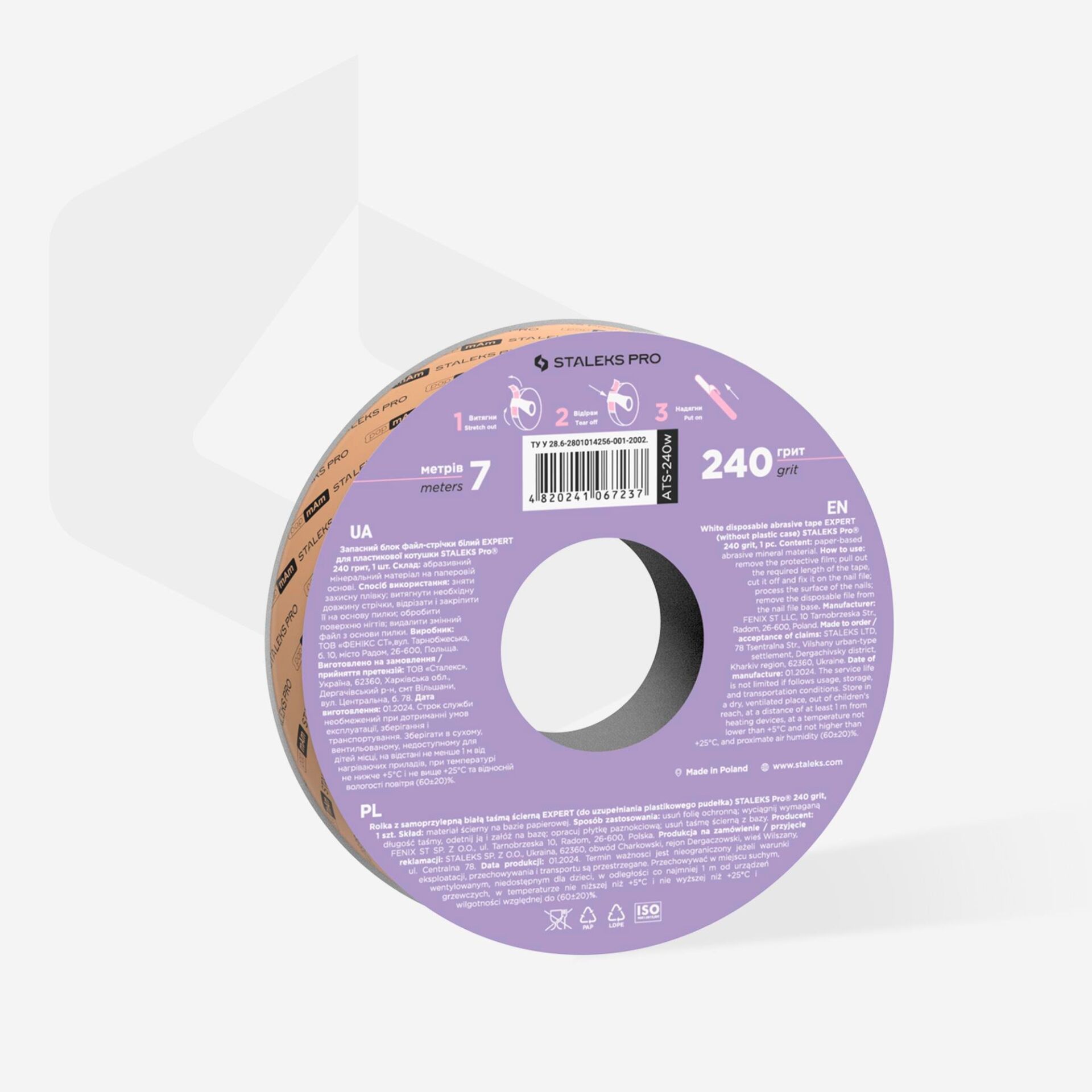 ATS-240W STALEKS PRO PLASTİK BOBİN İÇİN EXPERT YEDEK BEYAZ BANT TÖRPÜ BLOĞU, 240 GRİT