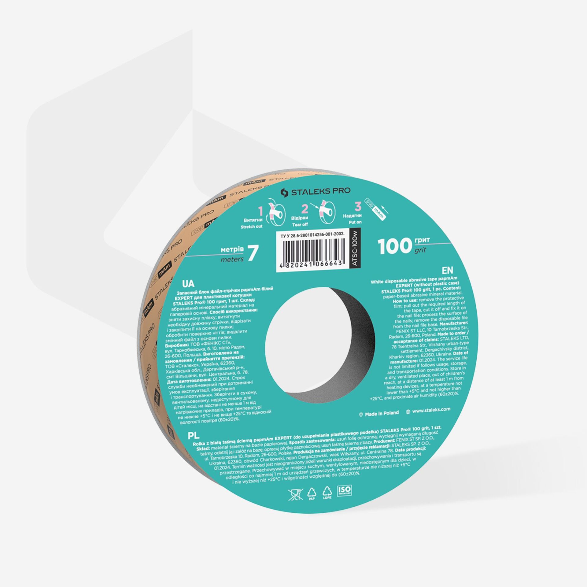ATSC-100W STALEKS PRO PLASTİK BOBİN İÇİN EXPERT YEDEK PAPMAM BEYAZ BANT TÖRPÜ BLOĞU, 100 GRİT