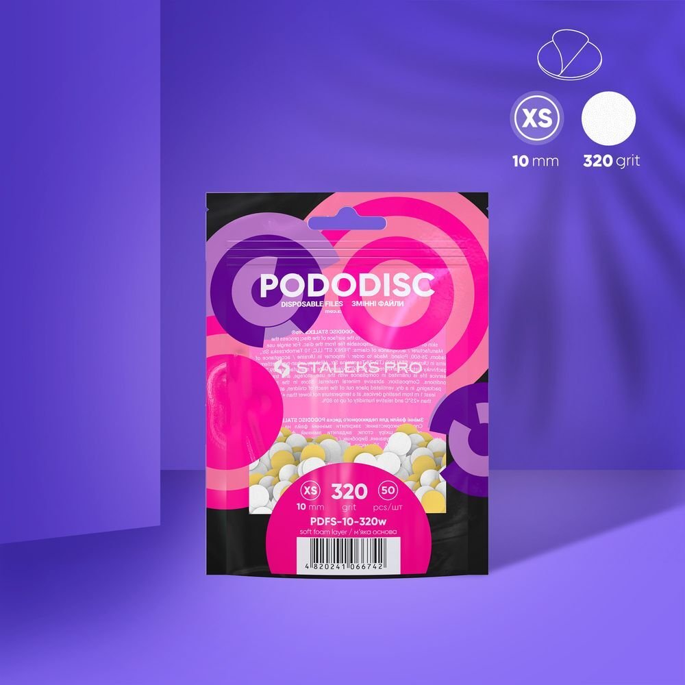 PDFS-10-320w PODODISC STALEKS PRO XS Pedikür Disk İçin Yumuşak Tabanlı Yedek Beyaz Törpüler, 320 Grit (50 Adet)