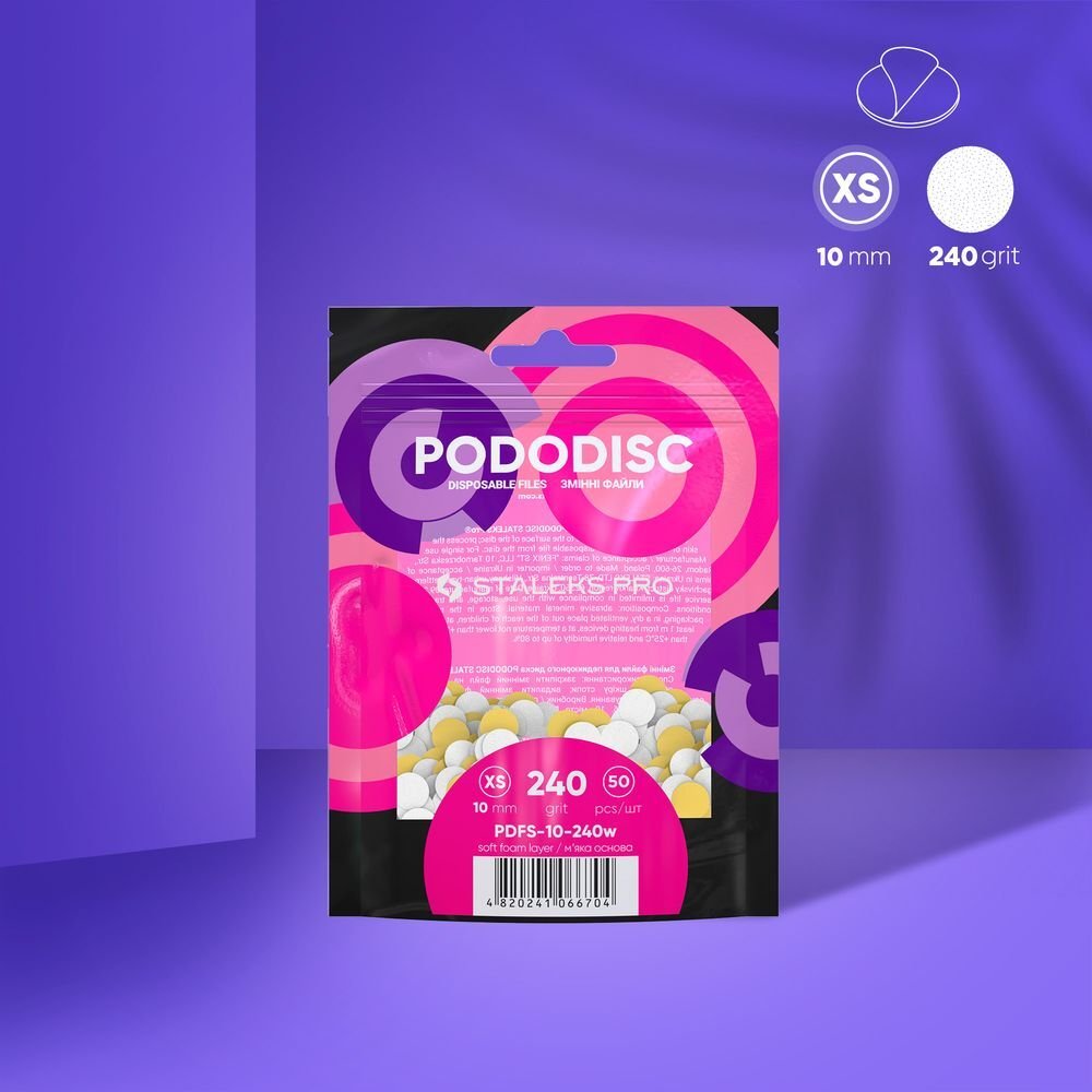 PDFS-10-240w PODODISC STALEKS PRO XS Pedikür Disk İçin Yumuşak Tabanlı Yedek Beyaz Törpüler, 240 Grit (50 Adet)