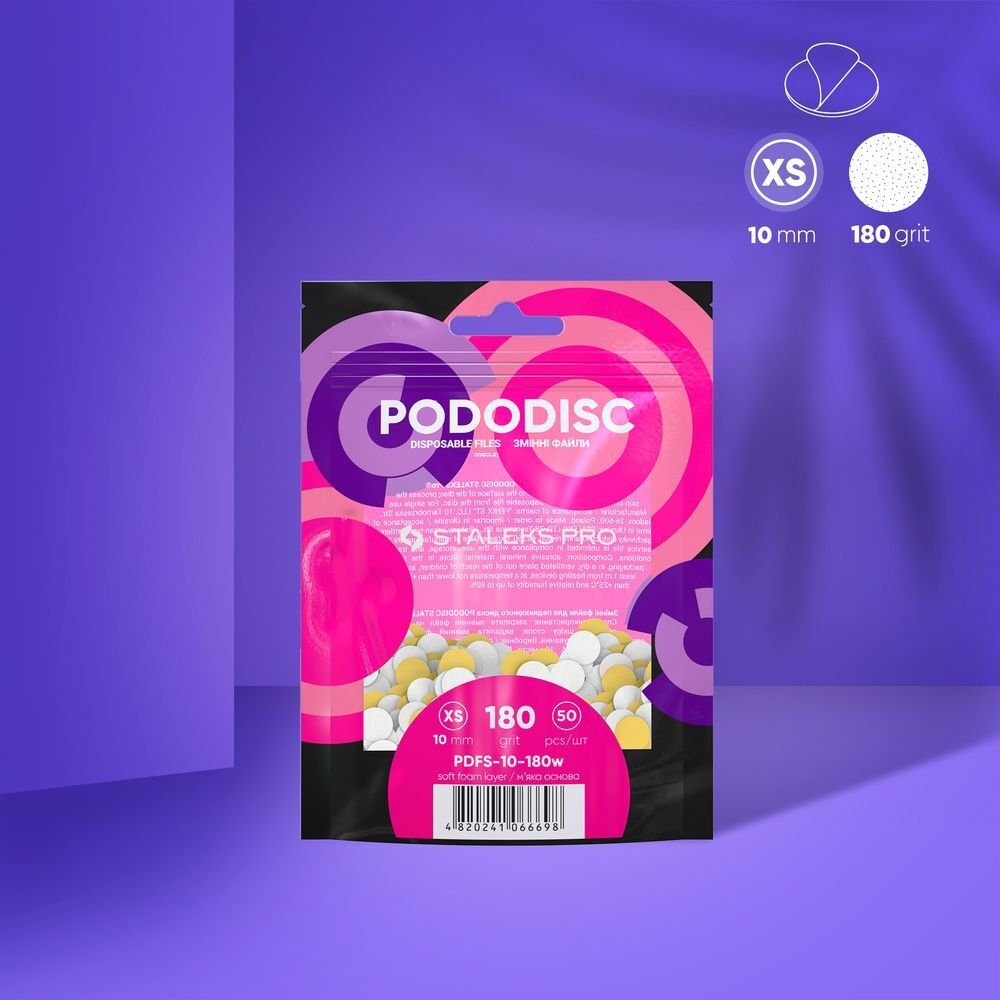PDFS-10-180w PODODISC STALEKS PRO XS Pedikür Disk İçin Yumuşak Tabanlı Yedek Beyaz Törpüler, 180 Grit (50 Adet)