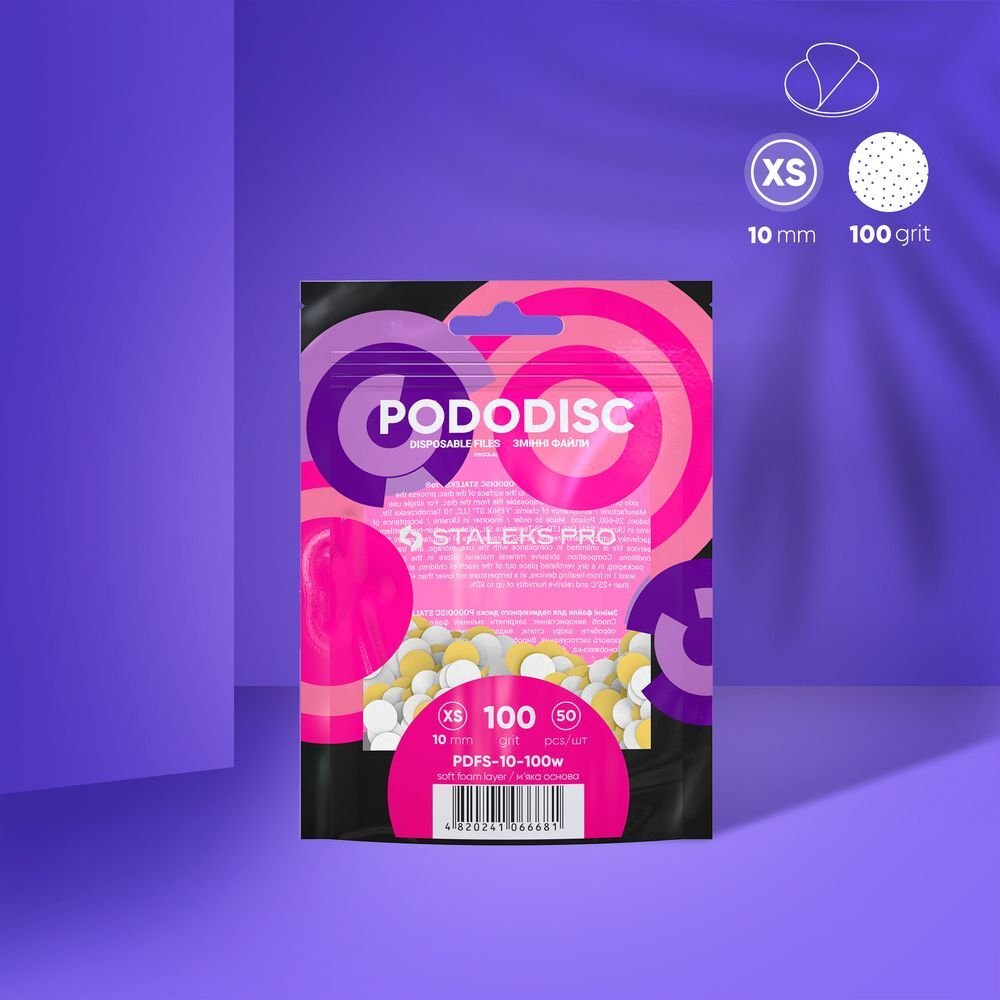 PDFS-10-100w PODODISC STALEKS PRO XS Pedikür Disk İçin Yumuşak Tabanlı Yedek Beyaz Törpüler, 100 Grit (50 Adet)