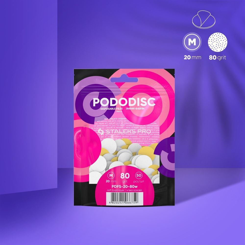 PDFS-20-80w PODODISC STALEKS PRO M Pedikür Disk İçin Yumuşak Tabanlı Yedek Beyaz Törpüler, 80 Grit (50 Adet)