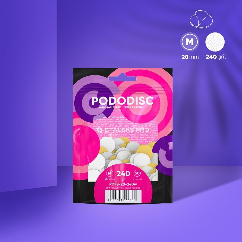 PDFS-20-240w PODODISC STALEKS PRO M Pedikür Disk İçin Yumuşak Tabanlı Yedek Beyaz Törpüler, 240 Grit (50 Adet)