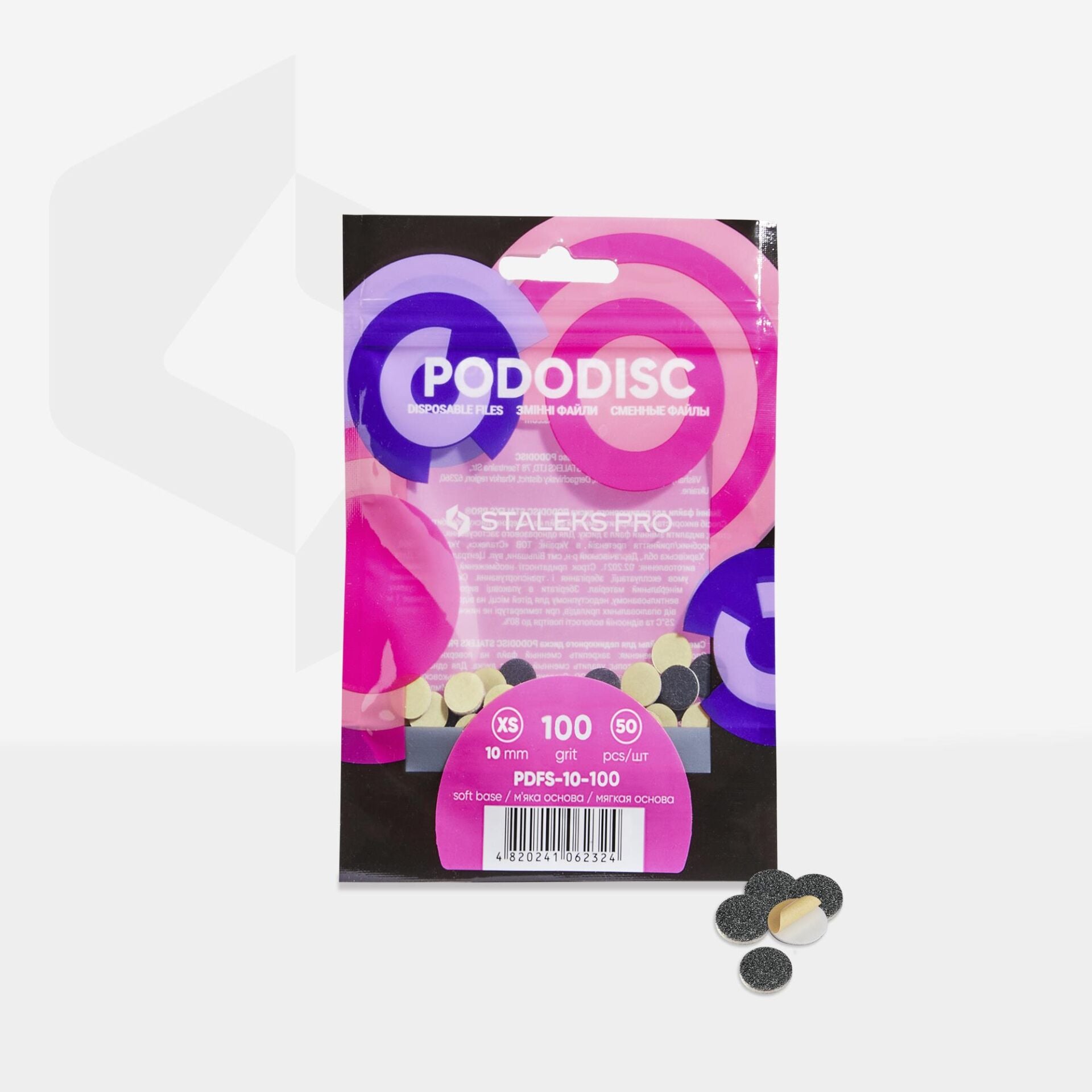 PDFS-10-100 PODODISC STALEKS PRO XS Pedikür Disk İçin Yumuşak Tabanlı Yedek Törpüler, 100 Grit (50 Adet)