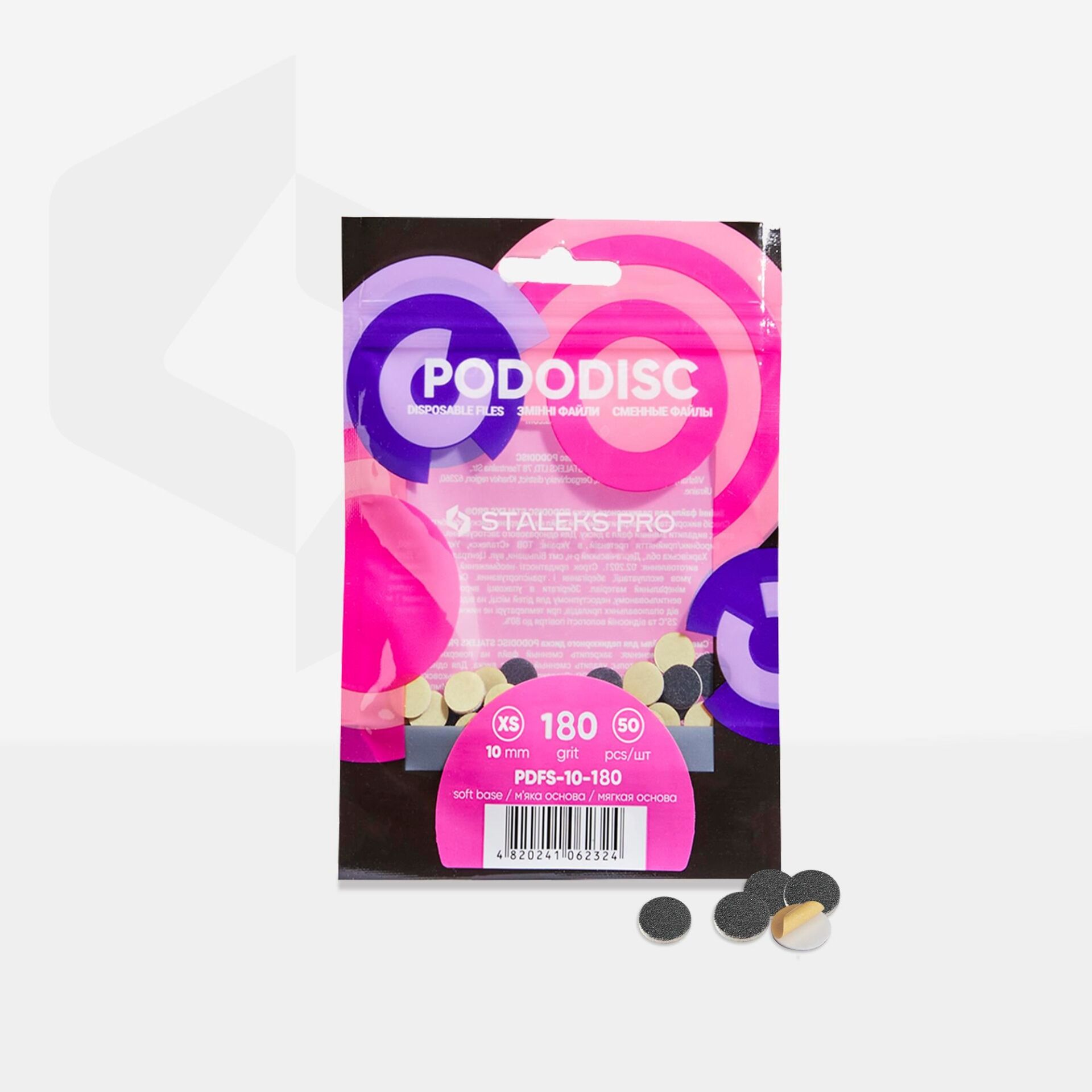 PDFS-10-180 PODODISC STALEKS PRO XS Pedikür Disk İçin Yumuşak Tabanlı Yedek Törpüler, 180 Grit (50 Adet)