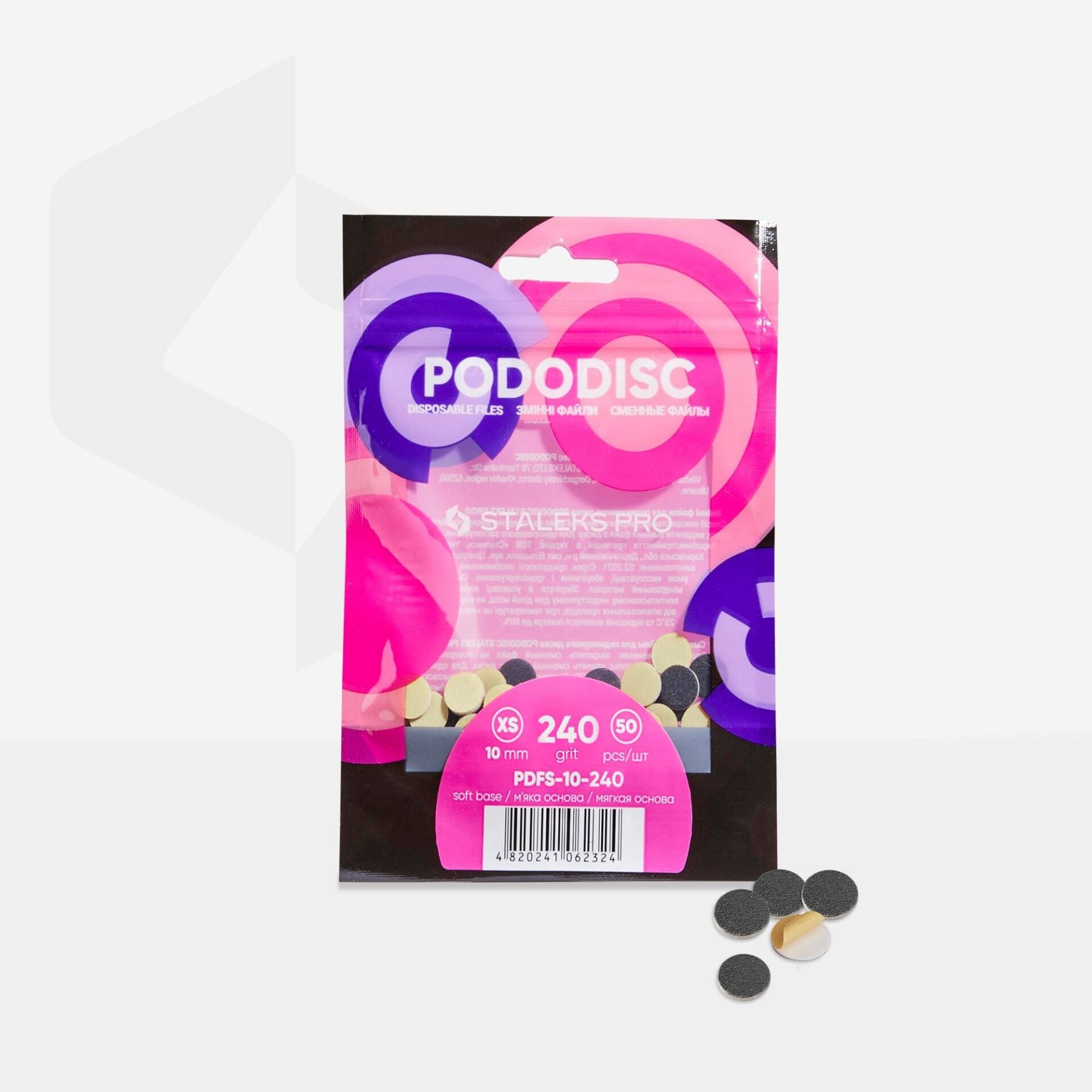 PDFS-10-240 PODODISC STALEKS PRO XS Pedikür Disk İçin Yumuşak Tabanlı Yedek Törpüler, 240 Grit (50 Adet)