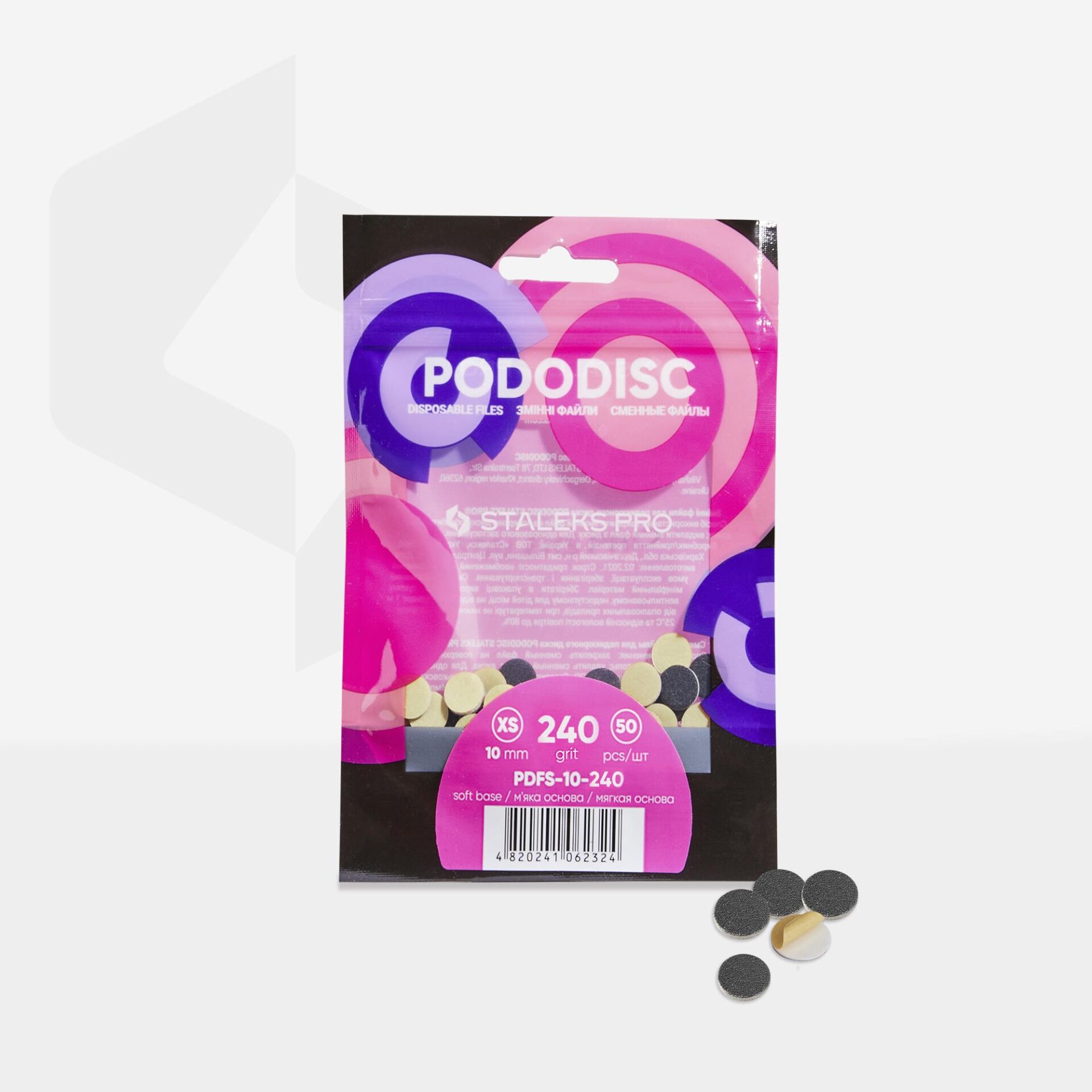 PDFS-10-240 PODODISC STALEKS PRO XS Pedikür Disk İçin Yumuşak Tabanlı Yedek Törpüler, 240 Grit (50 Adet)