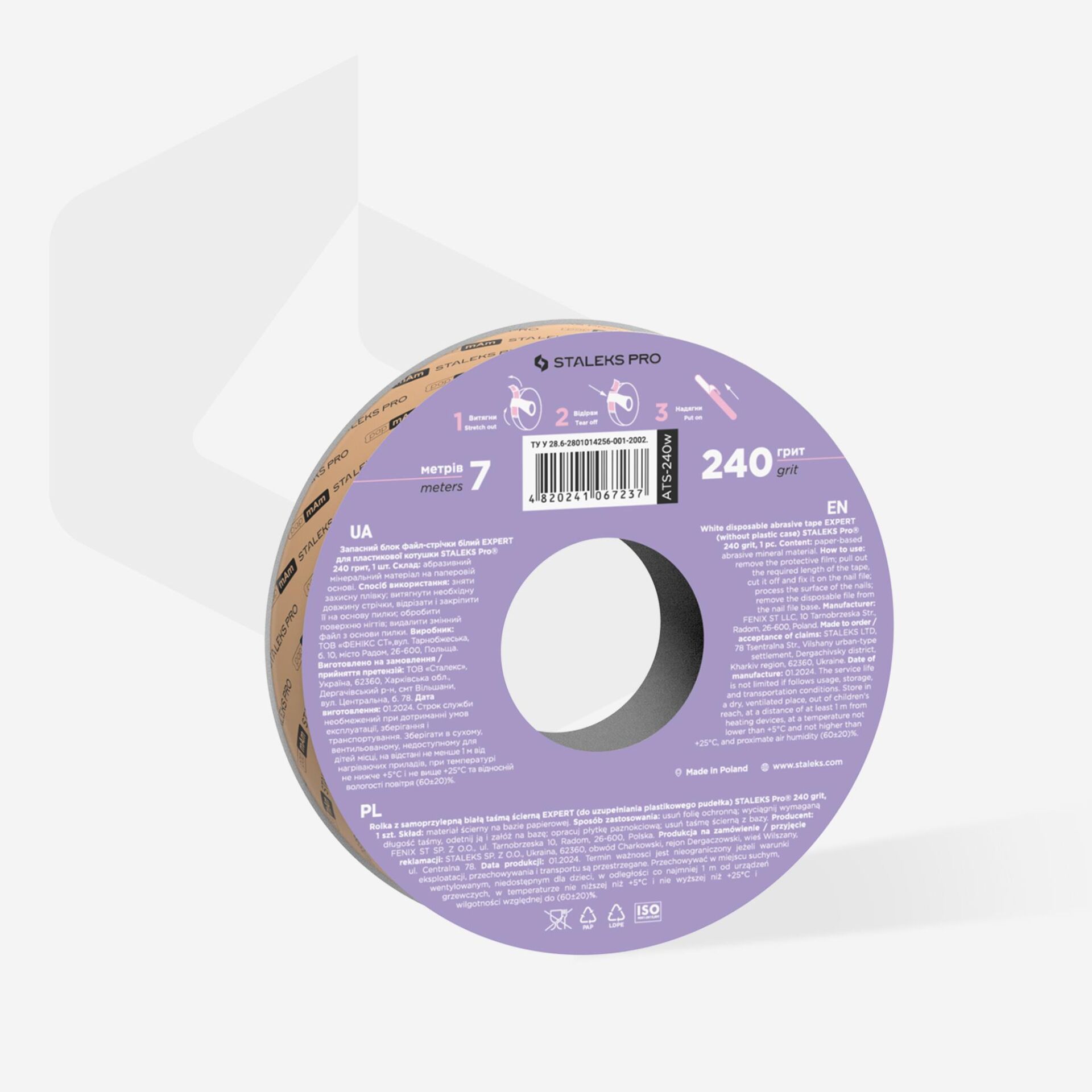 ATS-240W STALEKS PRO PLASTİK BOBİN İÇİN EXPERT YEDEK BEYAZ BANT TÖRPÜ BLOĞU, 240 GRİT