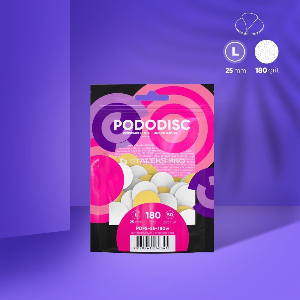 PDFS-25-180w PODODISC STALEKS PRO L Pedikür Disk İçin Yumuşak Tabanlı Yedek Beyaz Törpüler, 180 Grit (50 Adet)