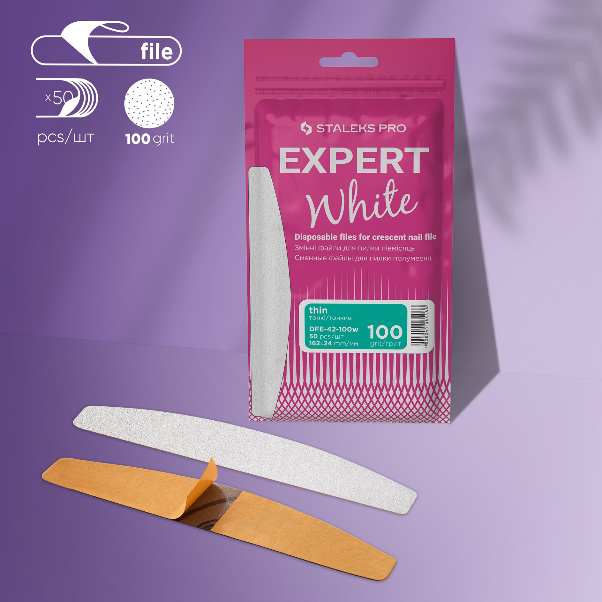 DFE-42-100w EXPERT 42 Yarım Ay Törpü İçin Yedek Beyaz Törpüler, 100 Grit (50 Adet)